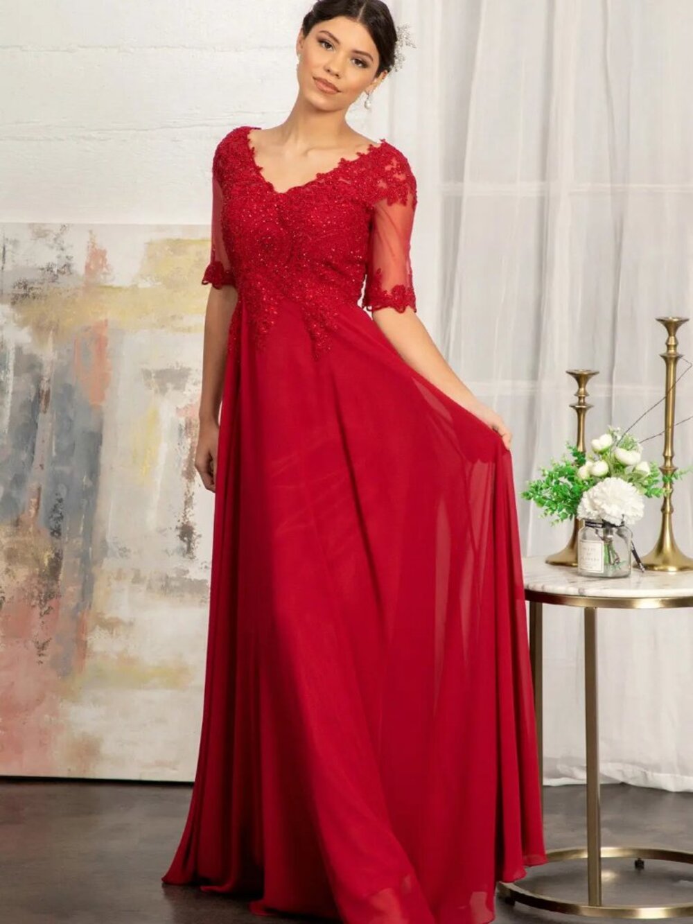 GLS Collective Burgundy Lace-Appliqué Maxi Dress - Picture 3 of 7